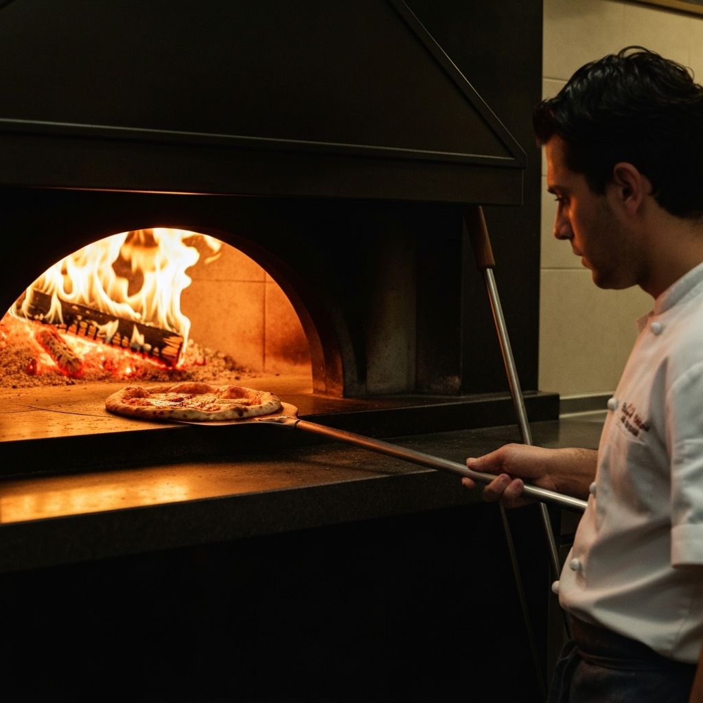 Wood-fired oven with flames