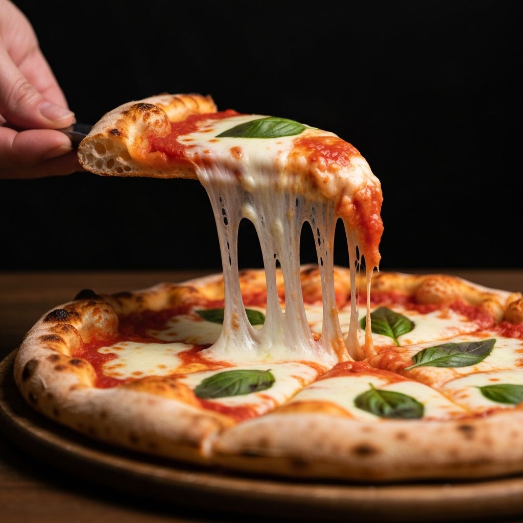 Pizza slice with melted cheese